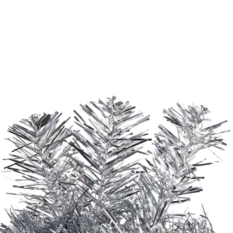 Pre-Lit Artificial Tinsel Christmas Wreath - 24" - Silver - Clear Lights