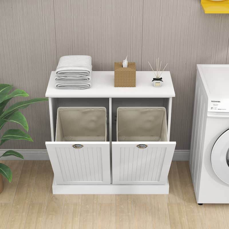 Two-Compartment Tilt-Out Laundry Sorter Cabinet - 14.57 x 32.68 x 31.50
