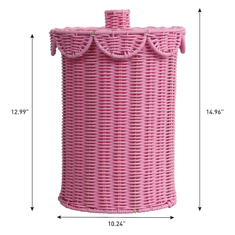 Fern Modern Bohemian Resin 2.9-Gallon Cylinder Wicker Watebasket with Scalloped Lid