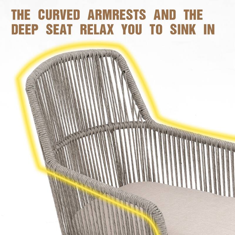 Outdoor 2-piece Dining PE Wicker Arm Chair with Cushion