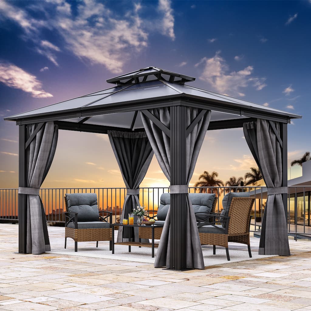 Outdoor Metal Patio Gazebo With Curtains