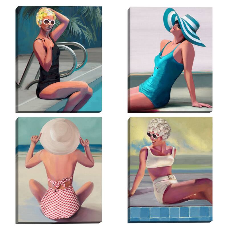 Retro Beach Girls I-IV Canvas Art Prints