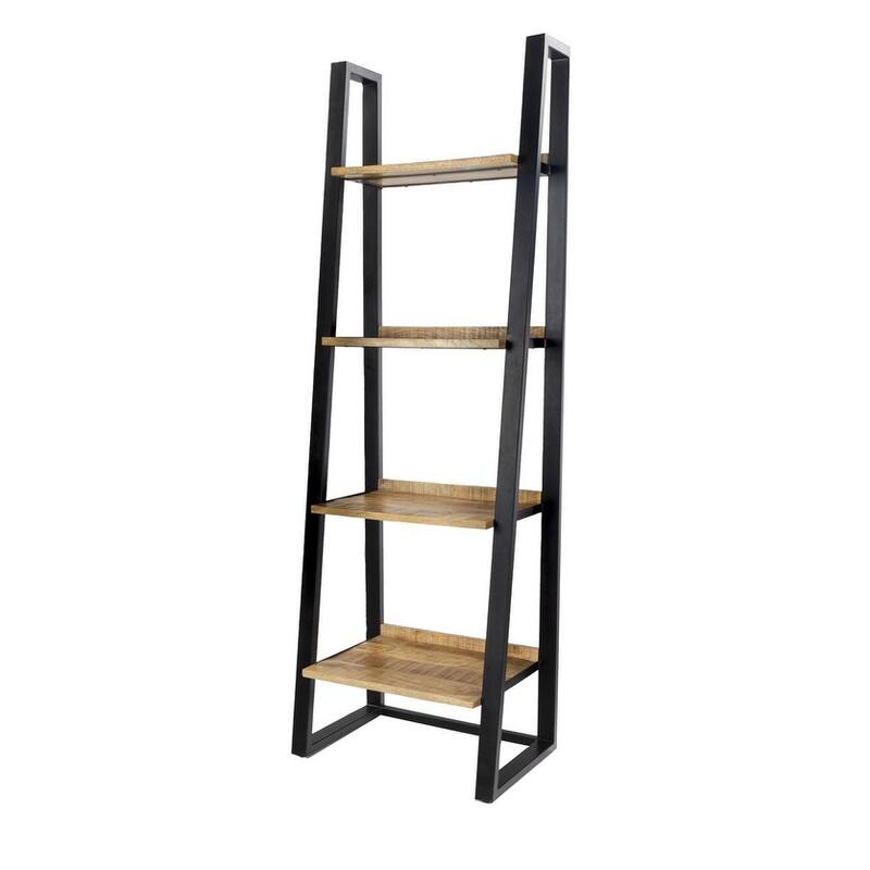 5-Tier Storage Industrial Ladder Bookshelf Solid Mango Wood