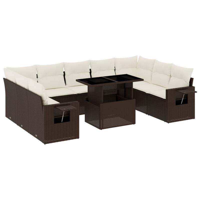 vidaXL Patio Sofa Set with Cushions Outdoor Furniture 10 Piece Poly Rattan - 21.7 x 39.4 x 28.7
