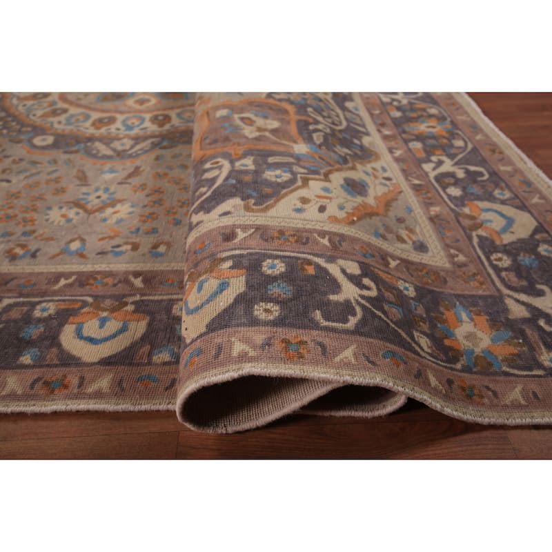 Medallion Tabriz Persian Vintage Area Rug Hand-Knotted Wool Carpet - 9'6" x 12'8"
