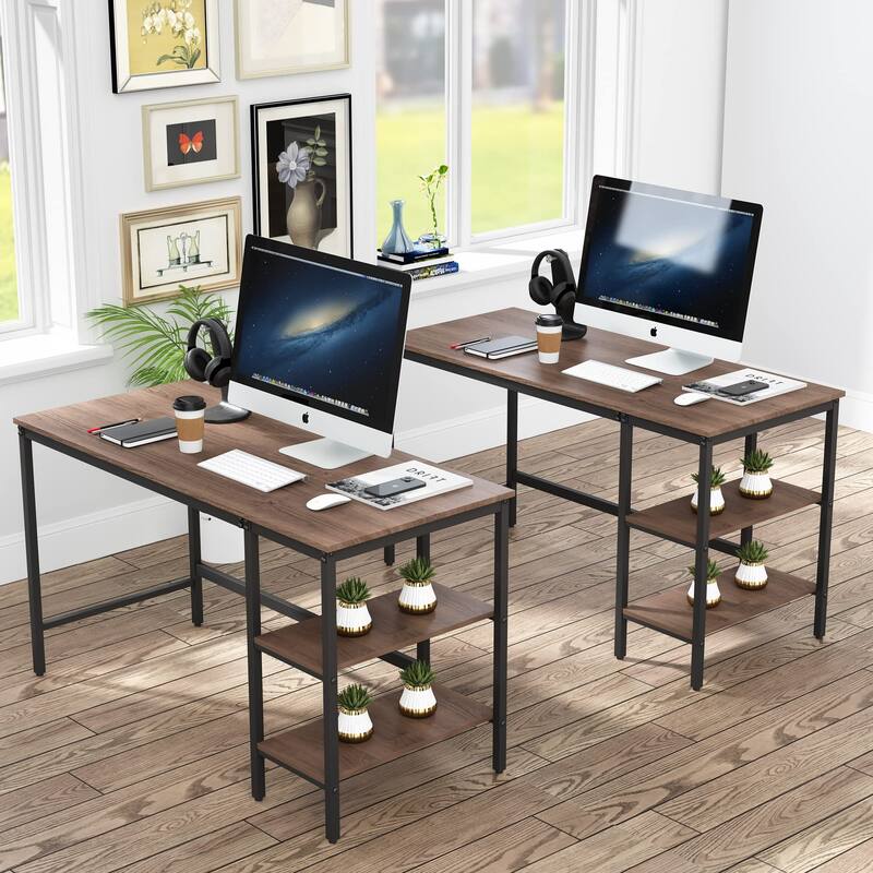 Computer Desk with Storage Shelves, Industrial Reversible Home Office Desk Workstation Study - 23.6"D x 54.3"W x 29.5"H
