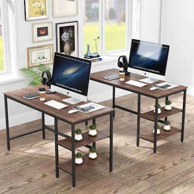 Computer Desk with Storage Shelves, Industrial Reversible Home Office Desk Workstation Study