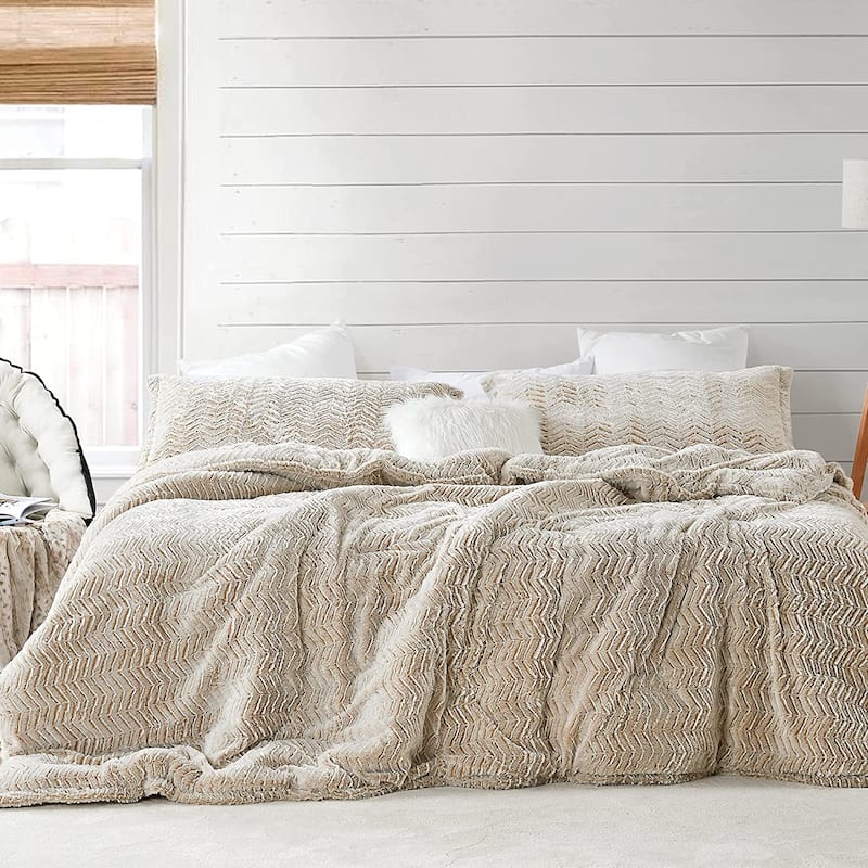 Peak of Cozy® - Coma Inducer® Oversized Comforter Set - Chevron Frosted Taupe - Oversized Queen