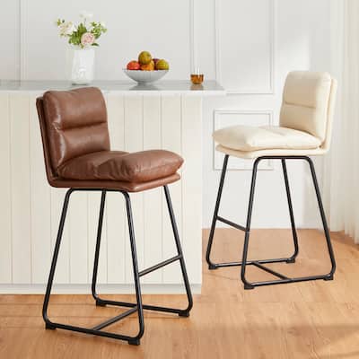 Glitzhome Set of 2 Modern Faux Leather Soft Springy Metal Legs Counter or Bar Stools