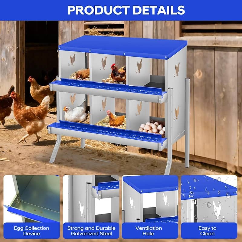 6 Compartment Nesting Box, Chicken Laying Box, with Bracket Legs, Easy to Clean and Install