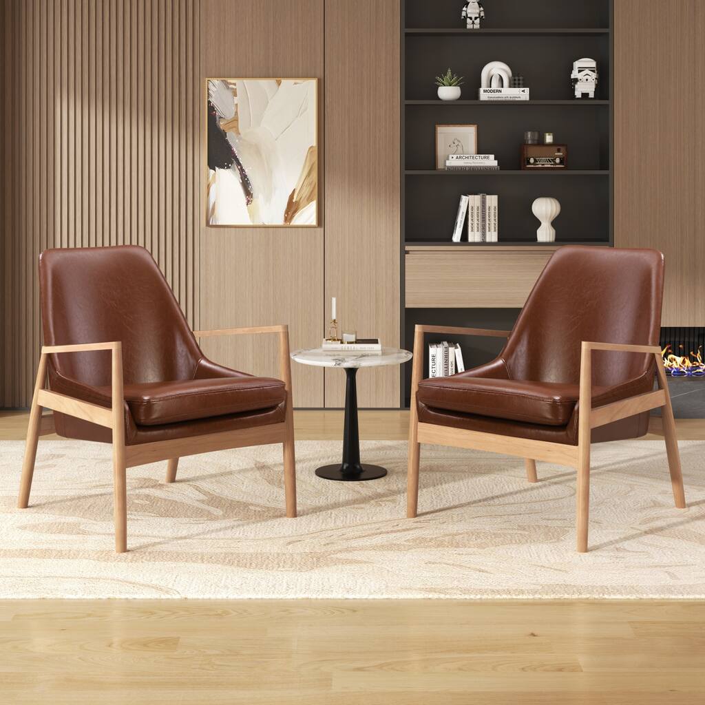 Modern High Back Accent Chair Set 2 Piece Solid Wood