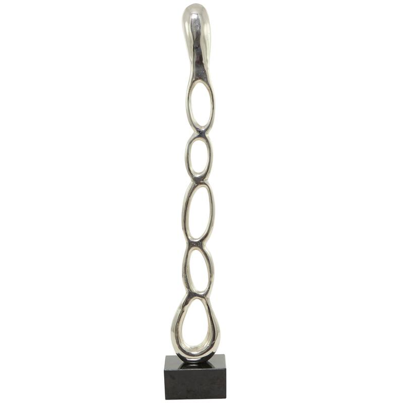 Sleek Aluminum Metal Tall Linked Floor Abstract Sculpture with Black Base - Gold, Silver, Black