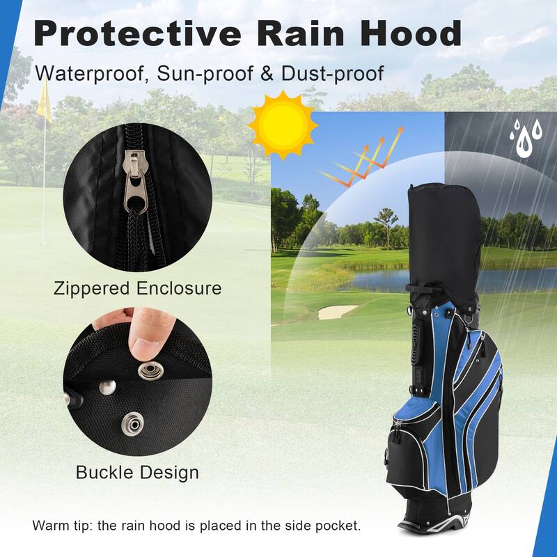 Blue Golf Stand Cart Bag with 6-Way Divider Carry Pockets
