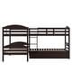 preview thumbnail 16 of 22, Twin Over Twin Triple Bunk Bed with Trundle Bed, L-Shaped Bunk Bed with Ladder, Wooden Bunkbed Frame for 4 Kids Boys Girls Teens