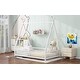 preview thumbnail 4 of 22, Metal Twin Size House Platform Bed with Triangle Structure, Contemporary Style Kids Bed Frame with Guardrail for Bedroom, White