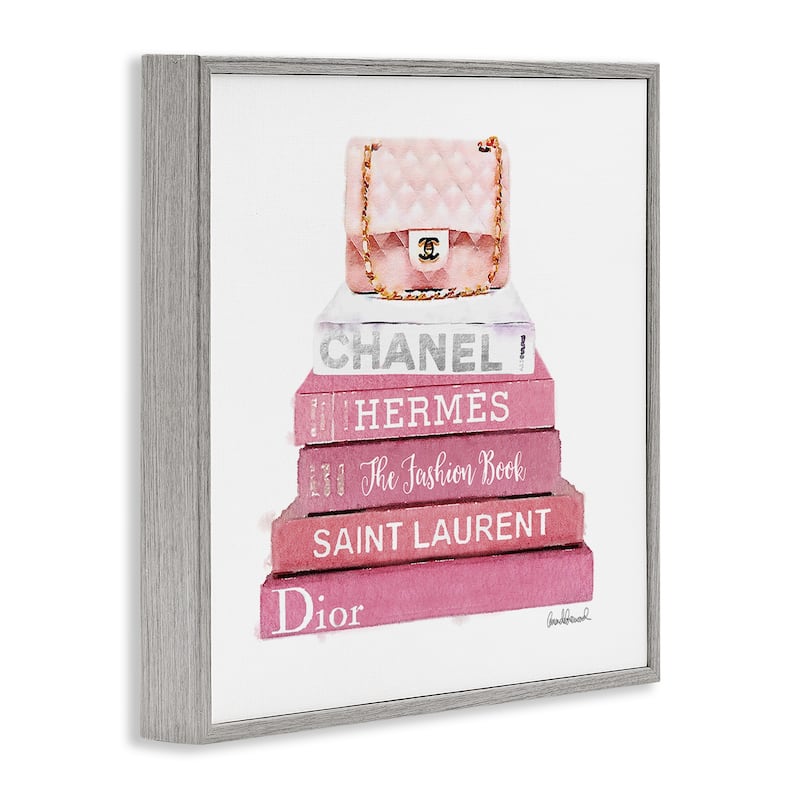 Stupell Pink Fashion Book Stack Handbag Framed Wall Art