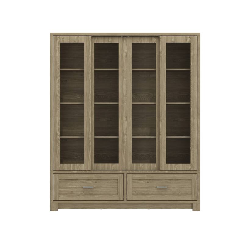 63" Glass Display Cabinet 4 Door China Cabinet Bookshelves Large Curio Cabinet