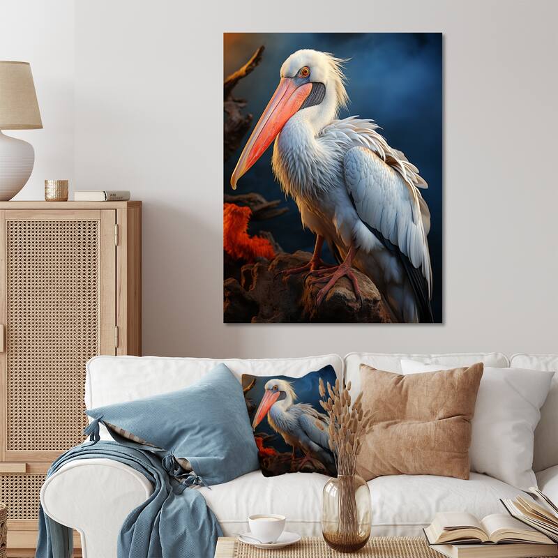 Designart "Coral White Animal Pelican" Pelican Metal Wall Art Prints
