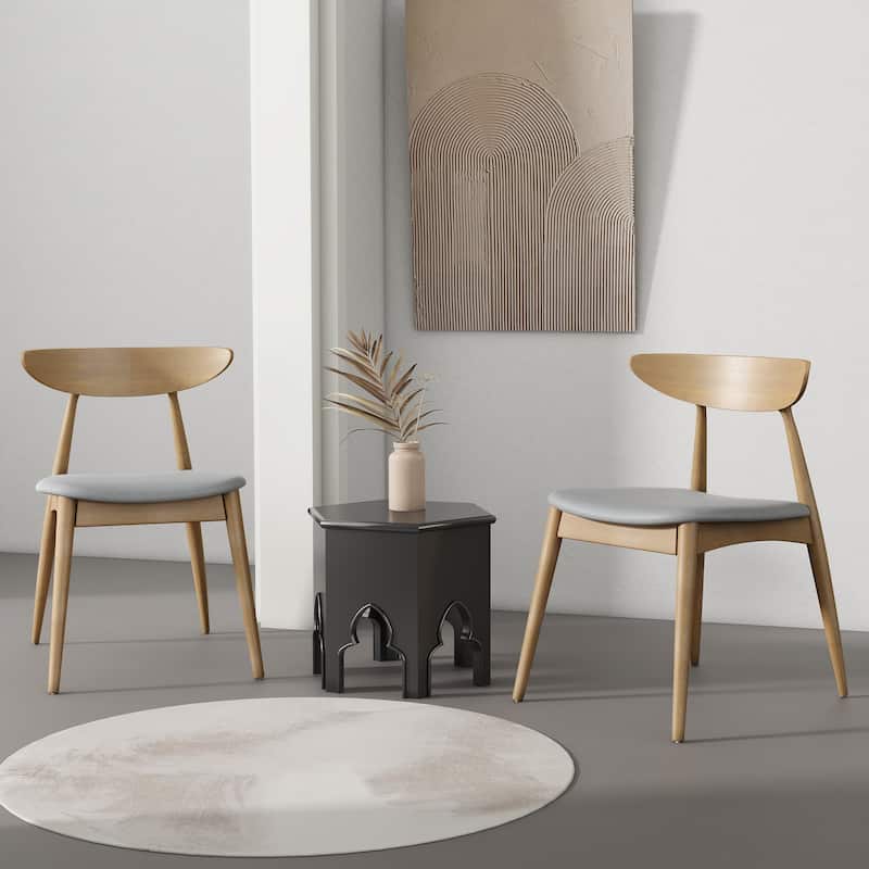 Roomfitters Retro Rubberwood Dining Chairs with Ergonomic Back and Plush Cushions, Set of 2 - Beige+Natural