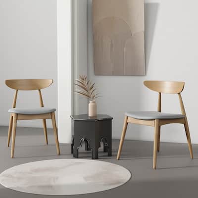 Roomfitters Retro Rubberwood Dining Chairs with Ergonomic Back and Plush Cushions, Set of 2