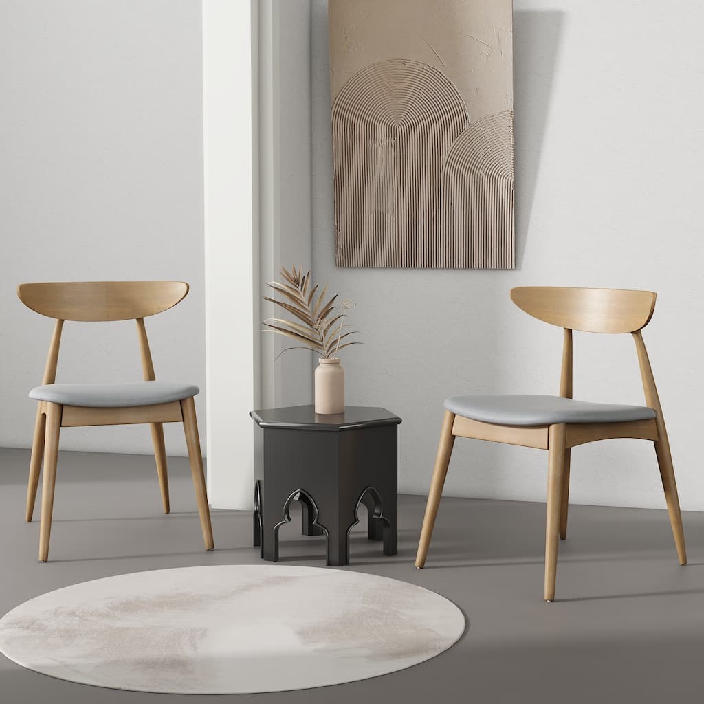 Roomfitters Retro Rubberwood Dining Chairs with Ergonomic Back and Plush Cushions, Set of 2