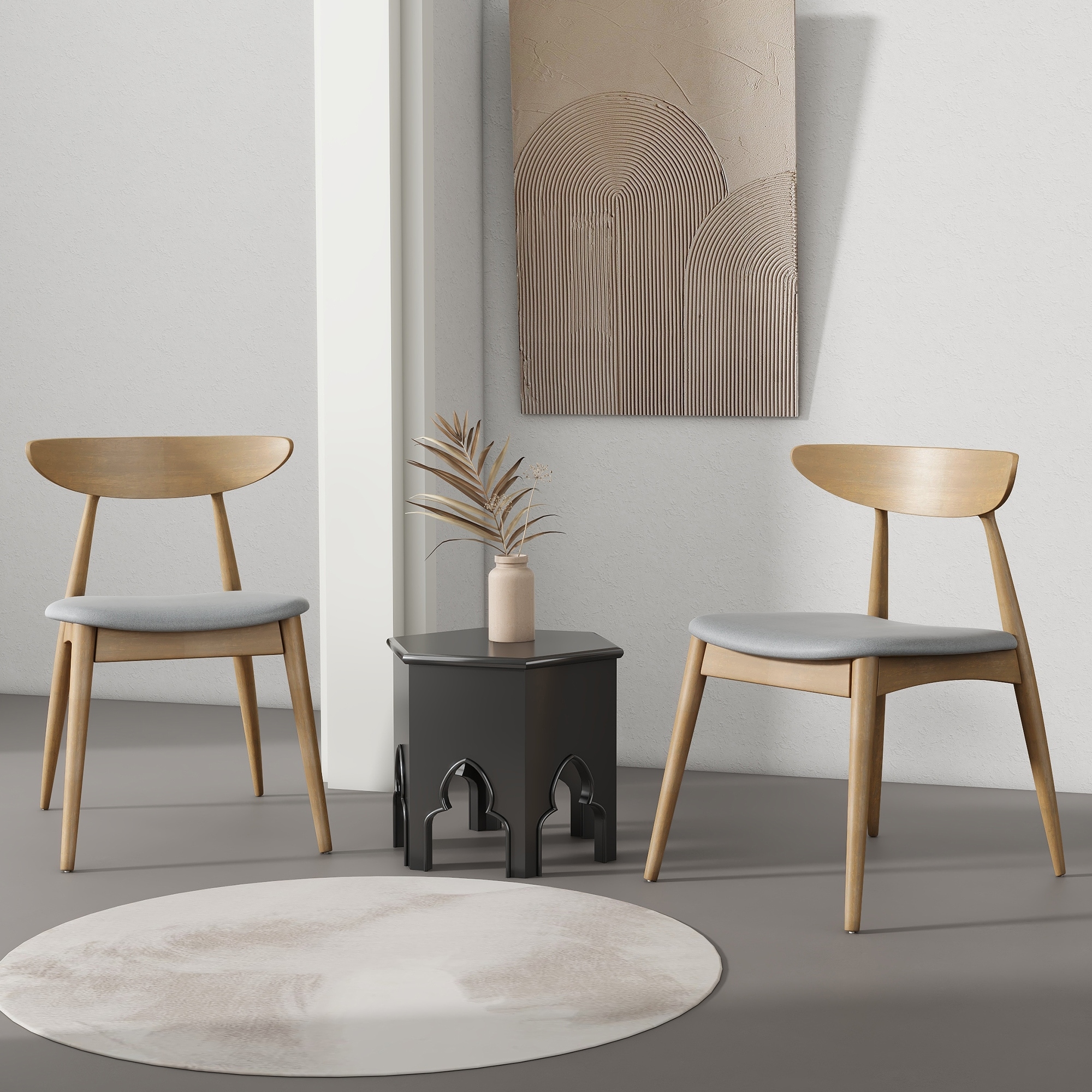 Roomfitters Retro Rubberwood Dining Chairs with Ergonomic Back and Plush Cushions, Set of 2