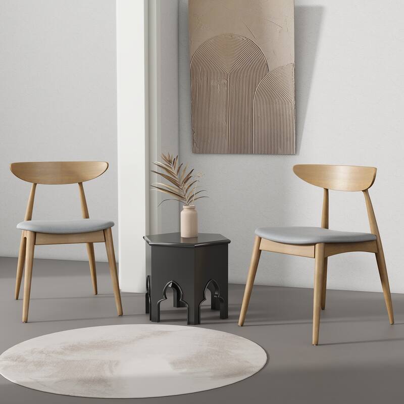 Set of 2 Vintage Dining Chairs Beige Natural Side Chair Reception Chair Office Chair with Ergonomic Curved Backrest