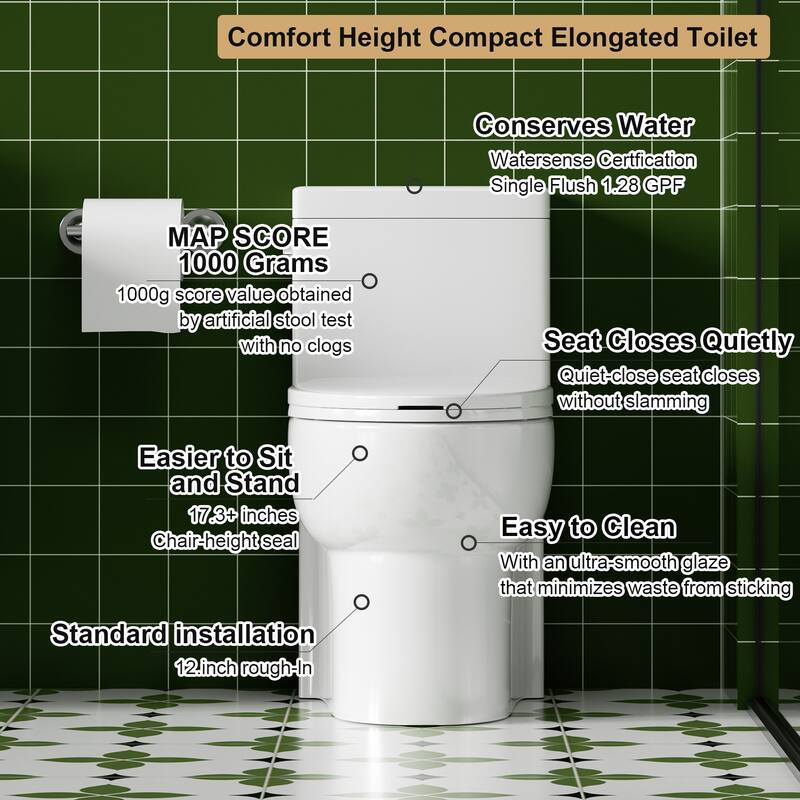 1.28Tornado Flush One-piece Toilet Elongated,Siphonic Side Press Single Flush,17" ADA Chair Height Seat