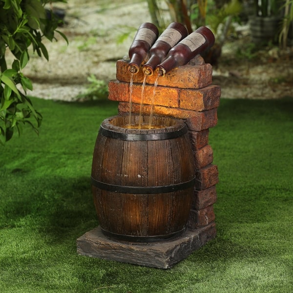 slide 2 of 5, Resin Wine Bottle and Barrel Outdoor Fountain with LED Lights