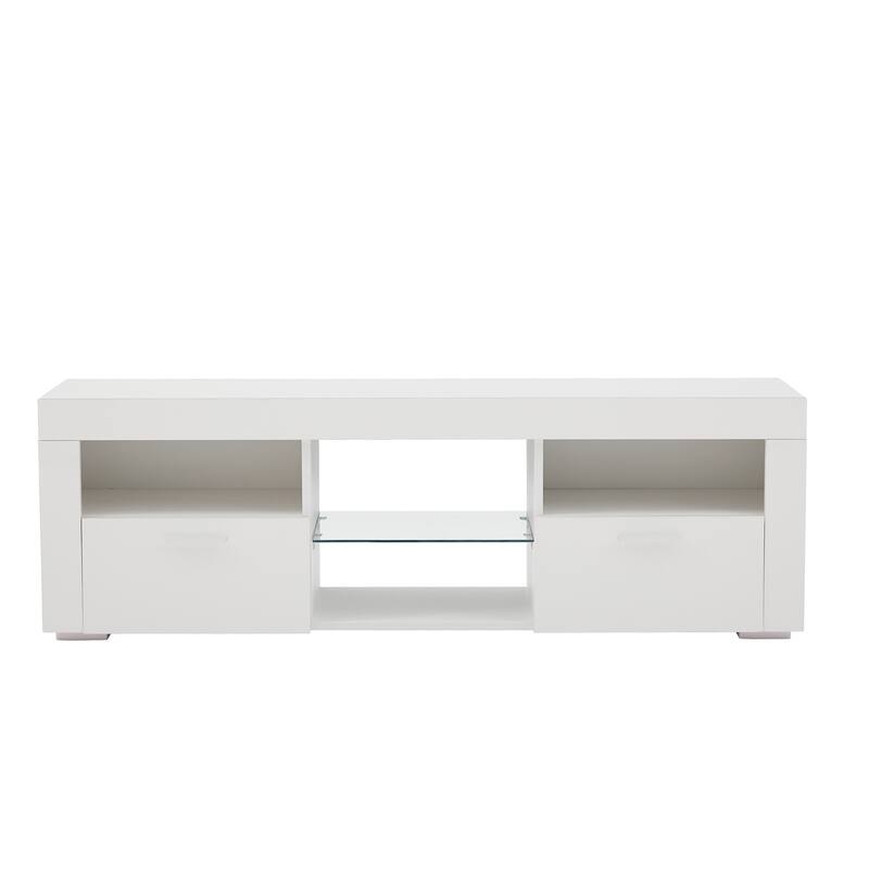 51.2" TV Stand with LED Lights and 2 Large Storage Drawer for TVs Up to 55"