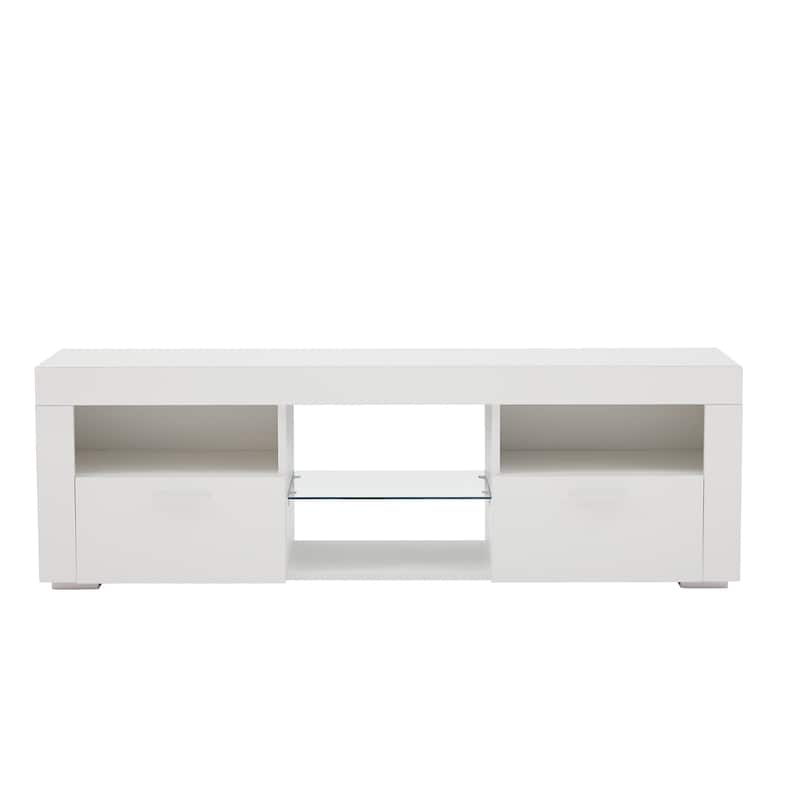 White 51" TV Stand with LED & Drawers for TVs Up to 55"