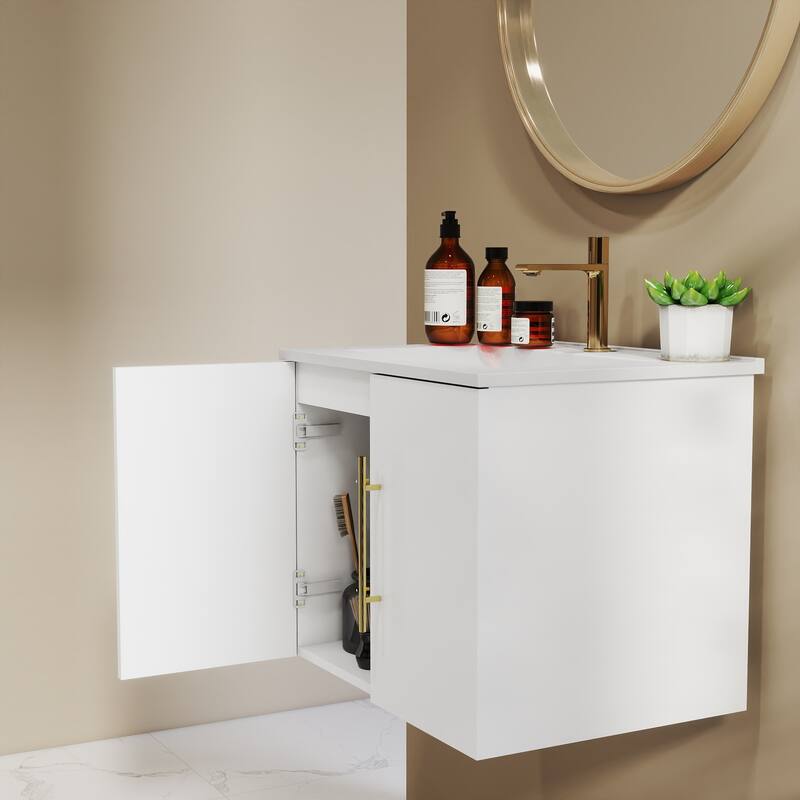 24-Inch Wall-Mounted Bathroom Vanity with Sink Combo,Double Doors,Soft Close Hinges, Ceramic Basin,Easy Assemble