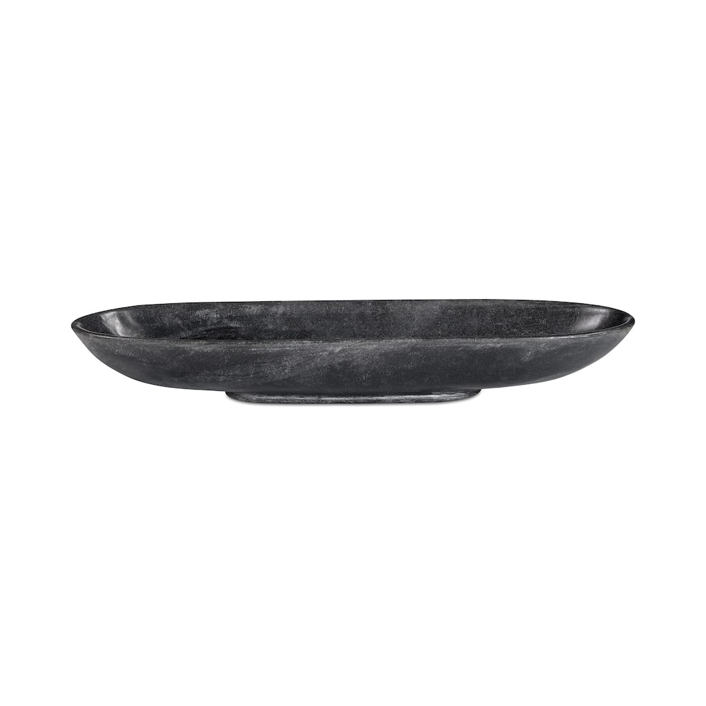 Ainsley Tray, Selwara Black Marble, Elongated Oval, Artisan-Carved, Transitional Design, Black