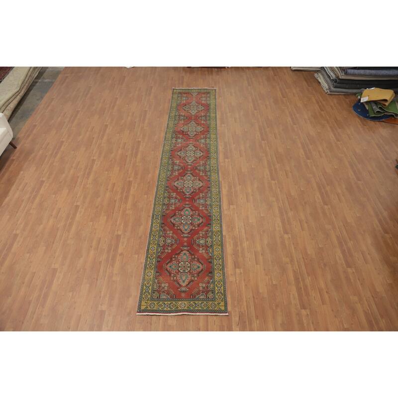 Hand Knotted Oriental 100% Wool Carpet Traditional Geometric Oranges & Rust Tabriz Runner Rug - 16' 2'' X 3' 1''