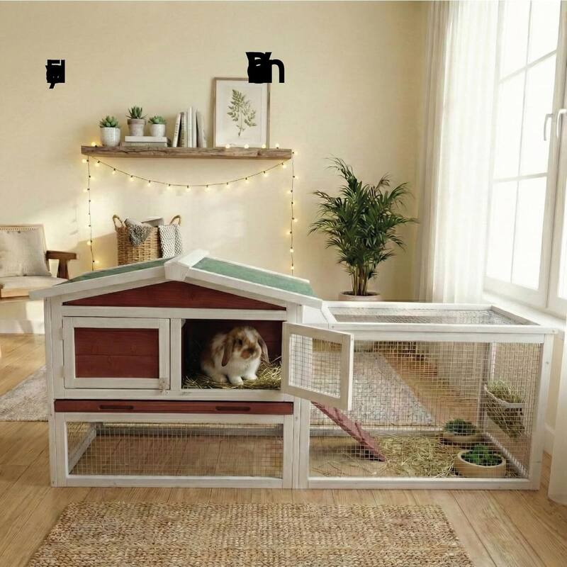 60" Outdoor Indoor Large Rabbit Hutch for Rabbits, Chickens, Ducks