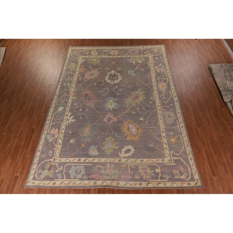All-Over Gray Oushak Vegetable Dye Large Area Rug Handmade Wool Carpet - 10'0" x 13'9"