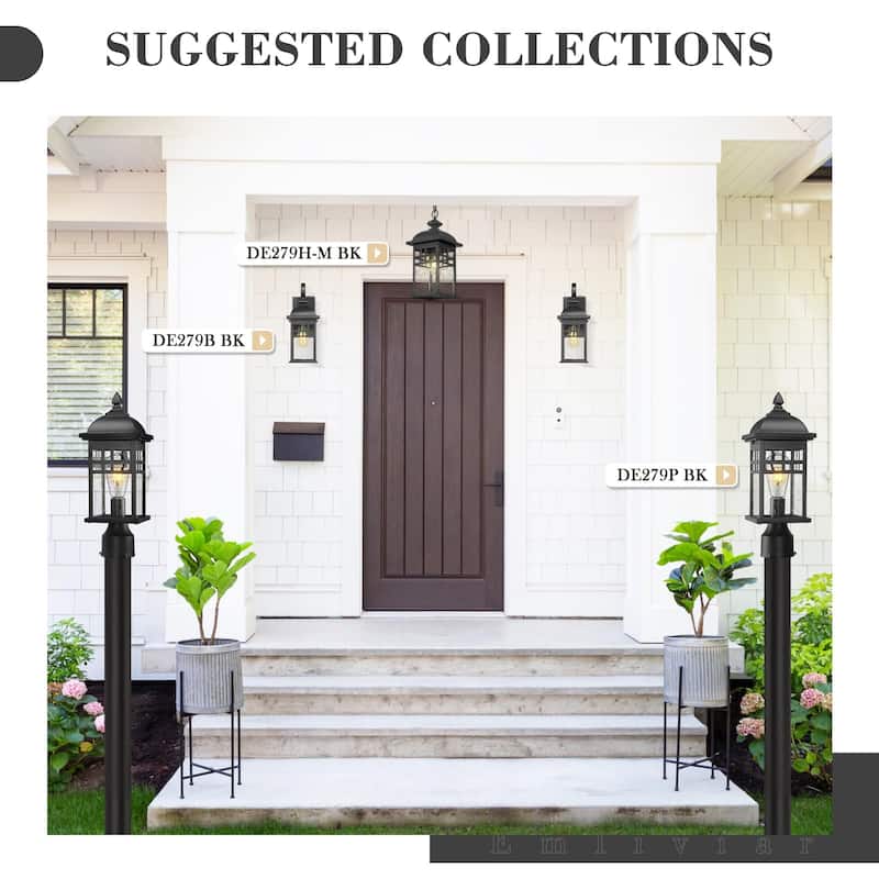 Black Farmhouse Porch Light - Seeded Glass Outdoor Fixture