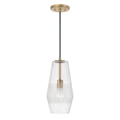 Dena 1-light Pendant w/ Diamond Embossed Glass & Black Braided Cord