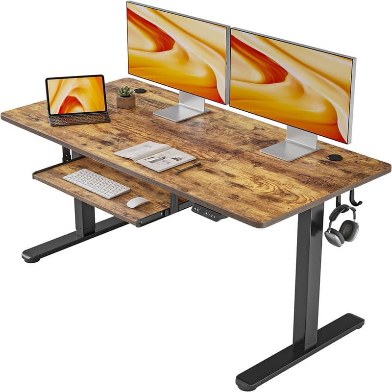 Electric Height Adjustable Desk - 24"D x 55"W x 46.06"H - Rustic Brown