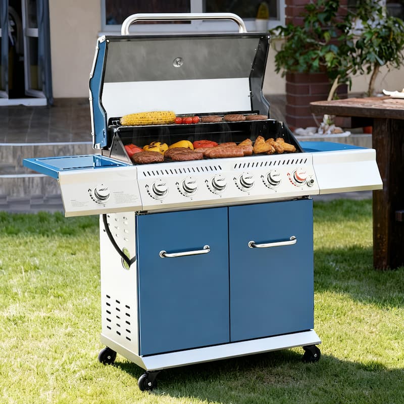 Royal Gourmet 6-Burner Gas Grill with Sear Burner and Side Burner - Blue