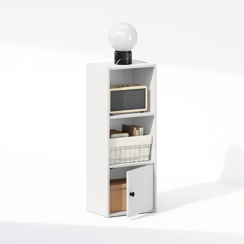 31.5 in. Tall White Wood 2-Shelf Bookcase with Storage Cabinet
