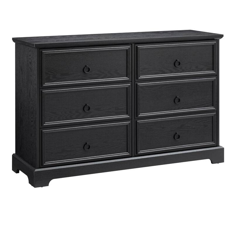 Black Modern Farmhouse 6-Drawer Chest, Bedroom Storage Essential