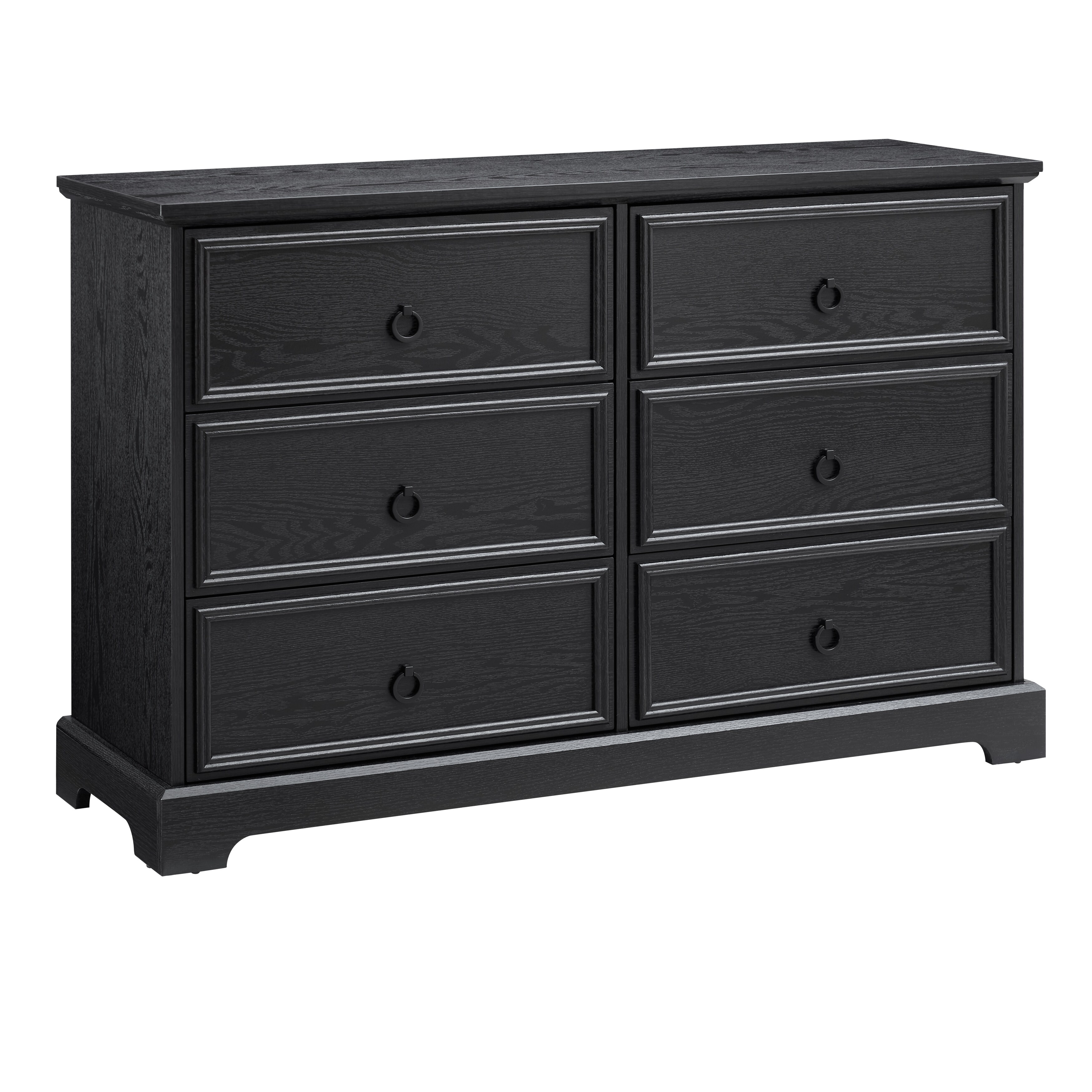 Modern Farmhouse 6-Drawer Dresser, Black with Rustic Oak Top - Bed Bath &  Beyond - 42371755