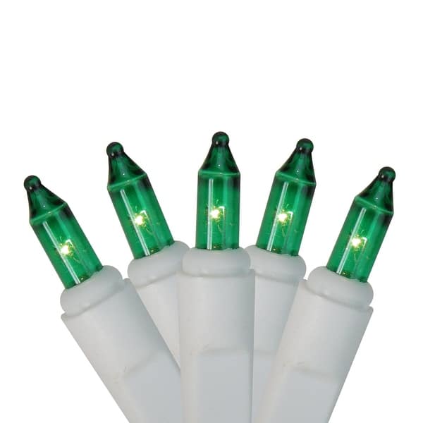 10Count Green Battery Operated Mini Christmas Light Set, 4.6ft White