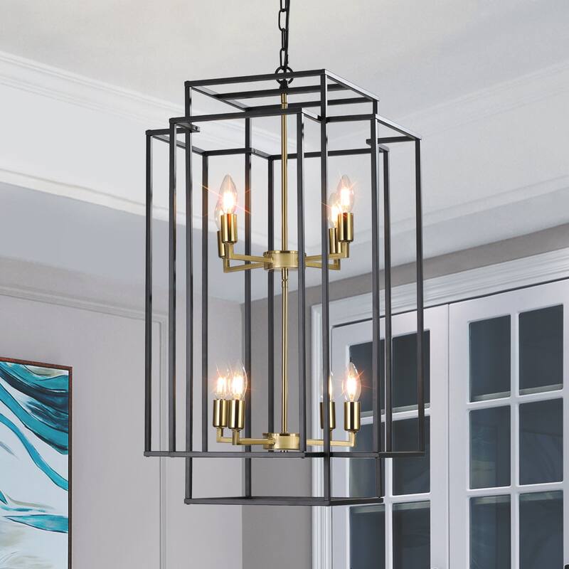 18" Modern 8-Light Geometric Pendant Chandelier, Industrial Metal Frame, Adjustable Hanging Light (No Bulbs)