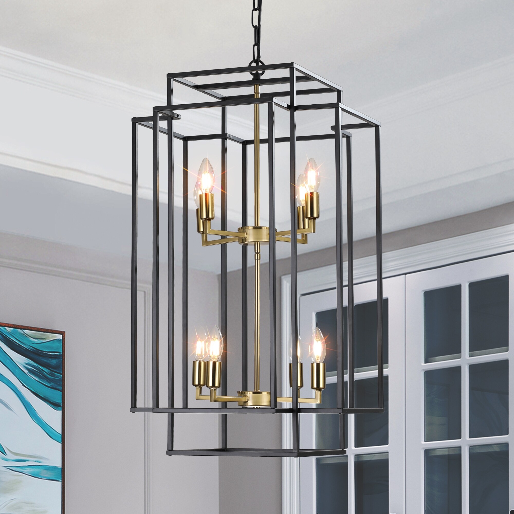 8-Lights Lantern Tiered Pendant Light Fixtures, Industrial