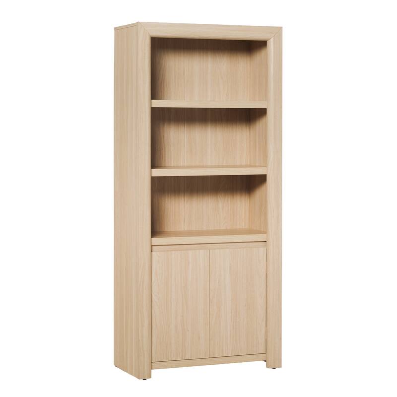 Walker Edison Modern Wood Open Bookshelf with Storage Cabinet