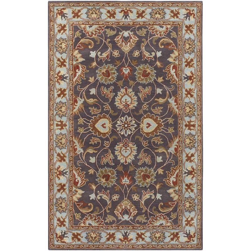 Livabliss Caesar Updated Traditional Border Area Rug. - 6' x 9' - Charcoal/Blue - Rectangle