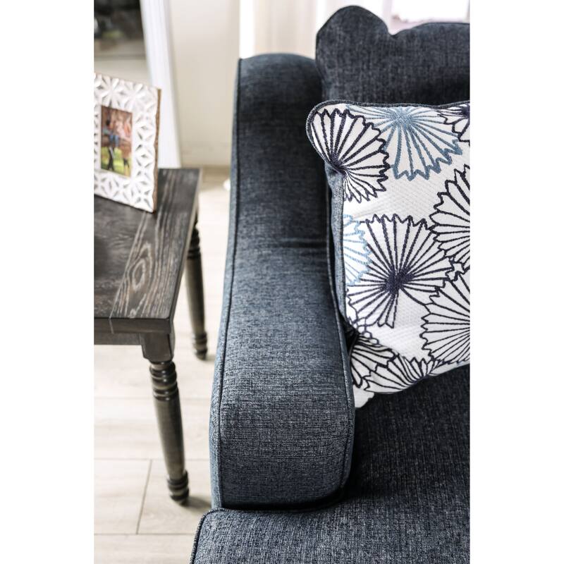 Davi Transitional Linen-like Padded Nailhead Trim Loveseat with Pillows by Furniture of America