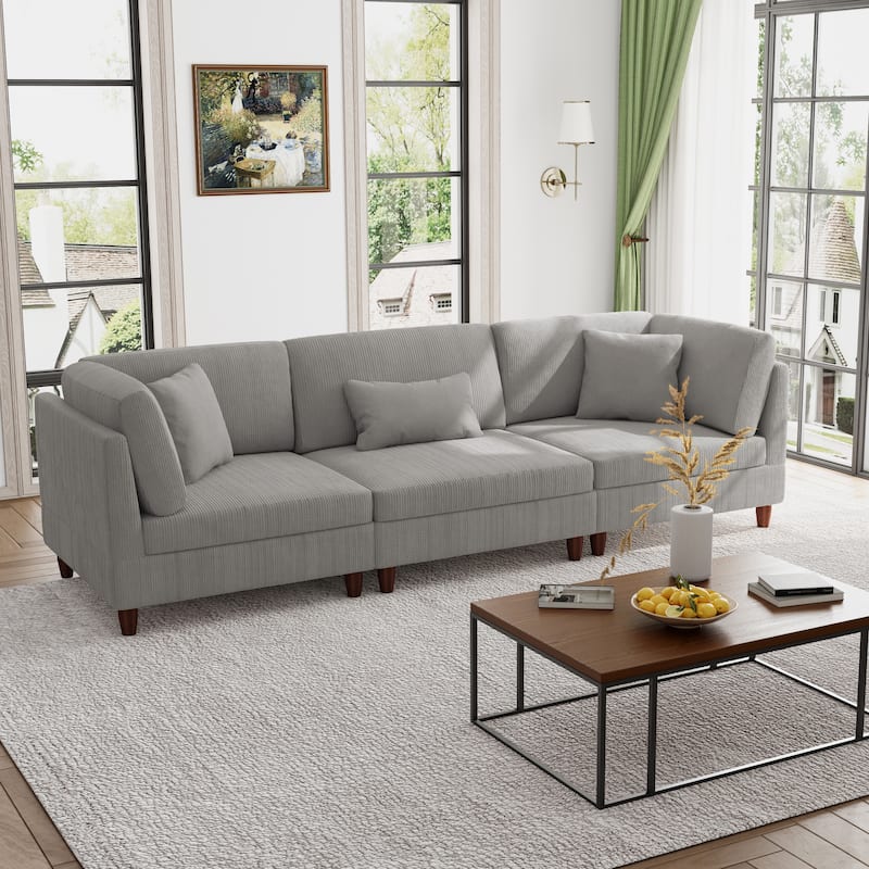 Modern Oversized Modular Corduroy Sectional Sofa Set - Light Grey  2 Armchair&1 Armless